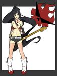  akiyama_mio bad_id bad_pixiv_id bass_guitar bikini_top black_hair cosplay highres instrument k-on! long_hair nanao_(mahaya) parody ponytail shorts solo tengen_toppa_gurren_lagann thighhighs yoko_littner yoko_littner_(cosplay) 