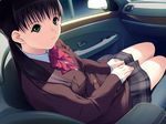  1girl ai_no_katachi black_hair car car_interior game_cg green_eyes indoors motor_vehicle school_uniform shiera skirt solo twintails vehicle 