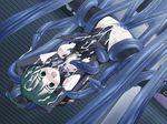  1girl ahoge breasts cum cum_in_pussy cum_inside cum_on_body cum_on_breasts cum_on_clothes cum_on_hair cum_on_upper_body empty_eyes facial game_cg green_hair nipples open_mouth pussy rape restrained scream screaming sex suspension tentacle tentacle_rape tentacles thighhighs torn_clothes upside-down 