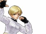  animated animated_gif blonde_hair bouncing_breasts bow bowtie breasts error fingerless_gloves gloves king_(snk) lowres medium_breasts short_hair solo the_king_of_fighters 