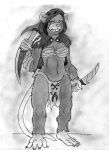  arris_giftklinge bandage black_and_white black_fur breasts clothing dagger fan_character fantasy female fur hammer invalid_background loincloth mammal melee_weapon monochrome rodent skaven sketch solo sword tools traditional_media_(artwork) warhammer weapon wildwolfproduction 