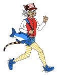  alpha_channel anthro clothed clothing denim_shorts domestic_cat felid feline felis female foolgirl fully_clothed hair hat ivy_voix letterman_jacket mammal running shorts simple_background solo transparent_background white_hair 