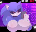  anthro big_breasts blood bodily_fluids breasts cellphone confusion eulipotyphlan exe_(revie) fan_character featureless_breasts female hedgehog hi_res mammal nipple_outline phone question_mark sega social_media solo sonic.exe sonic_the_hedgehog_(series) twhattup 