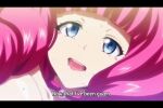  1girl anime_screencap blue_eyes blush embarrassed gloves looking_at_viewer majuu_jouka_shoujo_utea non-web_source pink_gloves pink_hair smile solo subtitled tomonoe_mizuki 