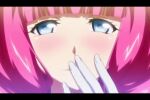  1girl anime_screencap blue_eyes blush gloves looking_at_viewer majuu_jouka_shoujo_utea non-web_source pink_gloves pink_hair smile solo solo_focus tomonoe_mizuki 