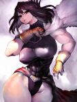  1girl abs black_bodysuit black_eyes black_hair bodysuit boku_no_hero_academia breasts cape closed_mouth fumio_(rsqkr) gloves highres large_breasts lips looking_at_viewer muscular muscular_female shimura_nana short_hair sleeveless sleeveless_bodysuit solo thick_thighs thighs white_cape yellow_gloves 