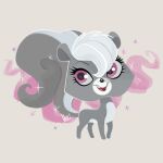  2019 black_nose digital_media_(artwork) eyebrows eyelashes female feral grey_body hair hasbro littlest_pet_shop long_tail mammal mephitid mn27 open_mouth open_smile pepper_clark pink_background pink_eyes signature simple_background skunk smile solo tail white_body white_hair 