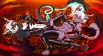  anthro canid canine claws collar cuffs_(clothing) demon duo eyewear felid frottage glasses hi_res katsuke katsuke_(character) latex_sleeves latex_stockings latex_topwear male male/male mammal maned_wolf nipple_piercing nipples pentagram piercing ring sex wings zashi_(ashes) 