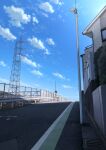  anyotete blue_sky building chain-link_fence cloud day fence guard_rail highres house no_humans original outdoors power_lines road scenery sky street transmission_tower utility_pole 