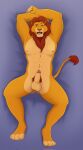  anthro balls baltnwolf_(artist) disney erection felid fur genitals hi_res lion lying male mammal mane nude on_back orange_body orange_fur pantherine penis simba solo the_lion_king 