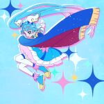  1girl bangs blue_eyes blue_hair bow closed_mouth cure_sky earrings gloves hair_bow hair_ornament hirogaru_sky!_precure jewelry long_hair magical_girl pink_hair precure skirt smile sora_harewataru strawberrylove2525 twintails white_gloves 