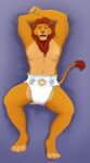  anthro baltnwolf_(artist) diaper disney felid fur hi_res lion lying male mammal mane on_back orange_body orange_fur pantherine simba solo the_lion_king 