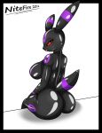  alternate_color anthro big_breasts big_butt breasts butt clothing eeveelution female generation_2_pokemon hi_res looking_at_viewer looking_back looking_back_at_viewer nintendo nitefire pokemon pokemon_(species) red_sclera rubber rubber_clothing rubber_suit simple_background solo umbreon white_background zipper 