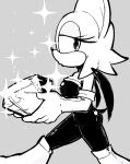  2022 absurd_res anthro bat breasts clothing diamond_(gem) female gem gloves half-closed_eyes handwear hi_res holding_object mammal mrplow34 narrowed_eyes rouge_the_bat sega simple_background solo sonic_the_hedgehog_(series) wings 