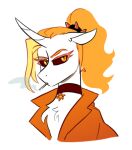  amber_eyes blonde_hair brown_sclera choker cigarette clothing collar dyx_(mlp) equid equine fan_character hair hasbro horn jewelry low_res mammal my_little_pony necklace ponytail portrait pupils redxbacon slit_pupils smoking solo unicorn 