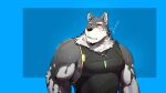  anthro biceps blush canid canine canis clothing domestic_dog green_eyes hi_res husky huto_futon jewelry lifewonders live_a_hero male mammal monomasa muscular muscular_anthro muscular_male necklace nordic_sled_dog pecs red_sclera shirt solo spitz tank_top topwear 