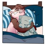  &lt;3 anthro bed brown_hair chestnut_arts cuddling domestic_ferret embrace furniture girly hair hug kylie_(kyliebobile) male mammal mustelid musteline pillow sleeping smile solo true_musteline weasel ych_(character) 