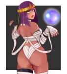  1girl absurdres ass back dark_skin green_eyes highres lips menat mooey purple_hair solo street_fighter 