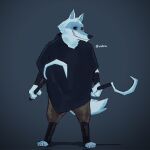  anthro bandage black_clothing black_sclera bottomwear brown_bottomwear brown_clothing brown_pants canid canine canis cape clothing death_(puss_in_boots) dreamworks fur grey_body grey_fur hi_res male mammal pants puss_in_boots_(film) puss_in_boots_the_last_wish red_eyes smile solo vistrou weapon wolf 