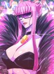  1girl awesometomato18 black_choker blue_eyes breasts choker cleavage fur_trim highres hime_cut manon_(street_fighter) pink_hair street_fighter street_fighter_6 sunglasses tinted_eyewear 