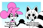 &lt;3 &lt;3_eyes anthro black_body bubbles_(rexon02) duo english_text freckles hi_res humor looking_at_viewer male mammal mouse multicolored_body murid murine pink_body procyonid raccoon rex_raccoon_(rexon02) rexon02 rodent text two_tone_body white_body 