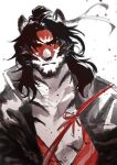  1boy absurdres animal_ears arknights black_hair character_request furry furry_male highres long_hair looking_at_viewer male_focus solo tiger tiger_ears tiger_stripes vicmoon_(kingvic57) white_background 
