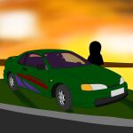  anonymous_artist car clothing green hi_res human mammal solo sunset toyota vehicle 