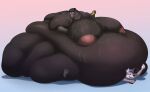  anthro avian bird bodily_fluids canid canine corvid corvus_(genus) duo female female/female flabby heavy hyperfat immobile mammal morbidly_obese nipples obese oscine overweight passerine raven soft_belly sweat 