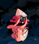  1girl apios black_skin blue_background blue_eyes colored_skin commentary dated_commentary floating full_body hat highres long_hair multicolored_eyes no_mouth pink_eyes pink_hair pink_headwear pokemon pokemon_(creature) sidelocks solo tapu_lele white_bandeau 