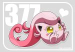  blush_stickers closed_mouth commentary_request fang fang_out framed grey_background heart kumano_sakunosuke no_humans pokemon pokemon_(creature) scream_tail smile solo yellow_eyes 