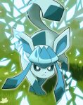  absurdres bright_pupils closed_mouth commentary_request day frown glaceon grass highres jira_(ziraiya26) no_humans outdoors pokemon pokemon_(creature) solo split_mouth white_pupils 