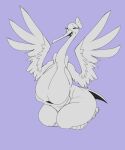  anthro avian ber00 big_breasts bodily_fluids bombirdier breasts curvaceous curvy_figure eyes_closed female generation_9_pokemon hi_res huge_breasts monochrome nervous nervous_smile nervous_sweat nintendo open_mouth pokemon pokemon_(species) simple_background sitting solo sweat voluptuous wings 