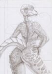 akieta_perrean anthro argonian bethesda_softworks breasts butt dirty-wolf female hi_res horn looking_at_viewer looking_back looking_back_at_viewer nude raised_tail rear_view scalie simple_background skyrim smile solo tail the_elder_scrolls traditional_media_(artwork)
