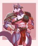 abs anthro armor biceps bottomwear canid canine canis claws clothing domestic_dog hi_res husky kemo_coliseum loincloth male mammal muscular muscular_anthro muscular_male nipples nordic_sled_dog pecs pinumontbalou solo spitz tail volga