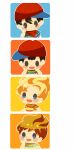  4boys bandana bandana_around_neck black_hair blonde_hair blush_stickers brown_hair chibi claus_(mother_3) hand_on_own_face hands_on_own_face highres hitofutarai looking_down looking_up lucas_(mother_3) male_focus mother_(game) mother_1 mother_2 mother_3 multiple_boys ness_(mother_2) ninten open_mouth red_bandana red_headwear short_hair sideways_hat solid_oval_eyes 