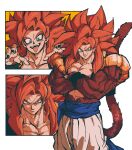  1boy absurdres artist_name baggy_pants biceps black_nails black_vest black_wristband blue_eyes blue_sash body_fur collarbone cowboy_shot dragon_ball dragon_ball_gt fingernails glaring gogeta hands_up highres long_hair looking_at_viewer male_focus metamoran_vest monkey_tail multiple_views muscular muscular_male open_clothes open_mouth open_vest pants parted_lips pectorals red_fur red_hair relio_db318 sash serious simple_background smile solo spiked_hair standing super_saiyan super_saiyan_4 tail teeth tongue tongue_out twitter_username upper_teeth_only v-shaped_eyebrows veins vest white_background white_pants wristband 