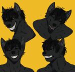 absurd_res anthro black_nose black_sclera canid canine canis cheeky darkwolf_(darkwolfdemon) digital_media_(artwork) expressions fur hair headshot_portrait hi_res looking_at_viewer male mammal nineki99 open_mouth portrait scar simple_background smile solo teeth wolf