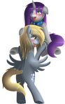 blush collar derpy_hooves_(mlp) duo equid equine female female/female friendship_is_magic grey_body hair_between_eyes hasbro hi_res horn horse mammal my_little_pony open_mouth pegasus pony rarity_(mlp) spread_legs spreading tongue tongue_out unicorn white_body wings