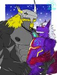  absurd_res antares_nashira bandai_namco blackwargreymon canid canine canis cosmic_fur digimon digimon_(species) dragon duo hi_res jewelry male male/male mammal mike_dramon mike_dramon_(artist) muscular muscular_male necklace pecs wolf 