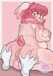 ambiguous_gender anthro anus balls big_butt blush butt duo feet fur genitals gynomorph hair hi_res hindpaw huge_butt intersex intersex/male lagomorph leporid lilbunpinky male mammal paws pink_body pink_fur pink_hair pinky_(lilbunpinky) rabbit solo spread_butt spreading