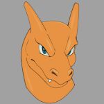 1:1 2024 ambiguous_gender charizard digital_drawing_(artwork) digital_media_(artwork) dragon fangs feral front_view generation_1_pokemon green_eyes grey_background headshot_portrait hi_res looking_at_viewer nintendo orange_body pokemon pokemon_(species) portrait simple_background solo teeth xeniyy