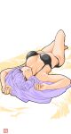  1girl artist_logo bikini black_bikini full_body highres knee_up long_hair looking_at_viewer lying mushuku_(cgckfaoaoy4p1hx) on_back oyuki_(urusei_yatsura) parted_lips purple_hair sidelocks solo swimsuit urusei_yatsura 