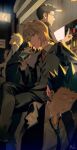  4boys absurdres black_hair black_jacket blonde_hair blue_necktie business_suit closed_eyes collared_shirt crossed_legs drink formal glasses gon_freecss green_necktie highres holding holding_drink hunter_x_hunter jacket killua_zoldyck kurapika kyuuba_melo leorio_paladiknight looking_at_viewer multicolored_hair multiple_boys necktie parted_lips red_necktie shirt sideburns signature sleeping smile spiked_hair suit suit_jacket two-tone_hair white_shirt 