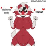 1:1 3_fingers anthro blush blush_lines breasts cel_shading claws collar colored colored_sketch detailed digital_drawing_(artwork) digital_media_(artwork) english_text eyebrow_through_hair eyebrows female fingers flarethensfwartist fur generation_6_pokemon generation_7_pokemon hair happy hearts_around_text light lighting looking_at_viewer lycanroc mammal navel nintendo paws pokemon pokemon_(species) red_body red_eyes red_fur shaded signature simple_background simple_shading sketch smile soft_shading solo solo_focus spiked_collar spikes tail text thick_thighs translucent translucent_hair tuft tufted_ears tufted_fur watermark white_background white_body white_fur
