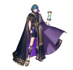  1boy blue_eyes blue_hair byleth_(fire_emblem) byleth_(male)_(fire_emblem) cape fire_emblem fire_emblem:_three_houses fire_emblem_heroes hourglass looking_at_viewer male_focus official_alternate_costume purple_cape solo 