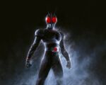 1boy antennae armor black_background clenched_hands dave_rapoza helmet highres kamen_rider kamen_rider_black kamen_rider_black_(series) krita_(medium) male_focus smoke solo 