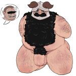  1boy absurdres arms_behind_back ass_visible_through_thighs bara beard belly brown_hair censored completely_nude dungeon_meshi dwarf excessive_pubic_hair facial_hair fake_horns fat fat_man flaccid frown girthy_penis hairy helmet highres horned_helmet horns identity_censor implied_yaoi kneeling long_beard looking_at_viewer male_focus male_pubic_hair mature_male nude orc penis pubic_hair senshi_(dungeon_meshi) solo spoken_character thick_arm_hair thick_back_hair thick_beard thick_leg_hair thick_mustache tusks uncensored unholyluhen very_long_beard 