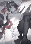  1boy anal_fingering anus bed_sheet bishounen blush brown_wings endend_(shinia) erection fingering granblue_fantasy implied_yaoi leg_up lying male_focus male_masturbation masturbation messy_hair monochrome multiple_wings navel nipples nude on_back on_bed pantyhose parted_lips presenting red_eyes sandalphon_(granblue_fantasy) seraph short_hair sketch solo spot_color toe_scrunch wings 