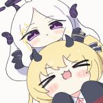  &gt;3&lt; &gt;_&lt; &gt;o&lt; 2girls :&lt; animated animated_gif black_gloves black_halo black_ribbon blonde_hair blue_archive blush_stickers closed_eyes closed_mouth collared_shirt commentary_request demon_girl demon_horns gloves hair_ribbon halo headpat hina_(blue_archive) horns ibuki_(blue_archive) long_hair looping_animation multiple_girls neck_ribbon open_mouth parted_bangs purple_eyes red_ribbon ribbon shirt simple_background umihio v-shaped_eyebrows white_background white_hair white_shirt yellow_halo 