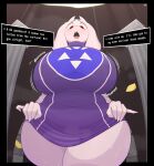 absurd_res anthro big_breasts blush boss_monster bovid breasts caprine clothing coffilatte_(artist) english_text exclamation_point female floppy_ears goat hi_res horn huge_breasts mammal nipple_outline onomatopoeia open_mouth question_mark red_eyes robe solo sound_effects text thick_thighs toriel undertale undertale_(series) white_body